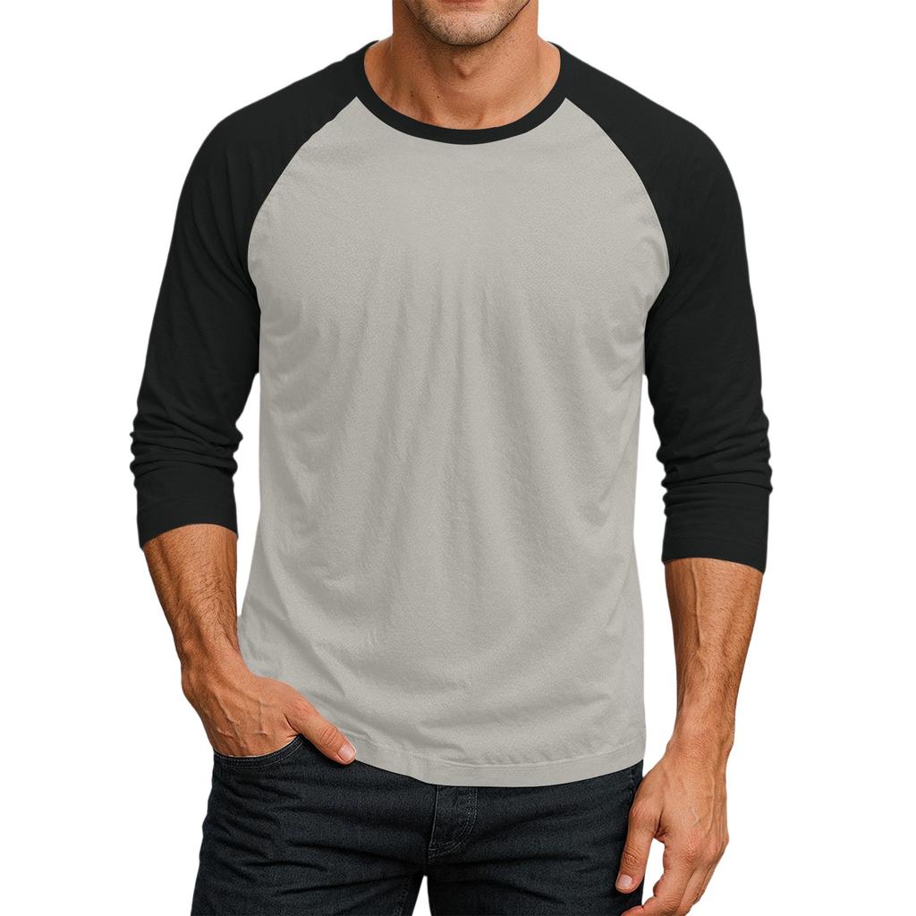 Men's Round Neck Contrast Color Raglan Three-quarter Sleeve Top T-shirt