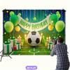 2D 1 piece football birthday party banner - Happy Birthday to the Football with a green and gold sequin background