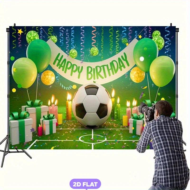 2D 1 piece football birthday party banner - Happy Birthday to the Football with a green and gold sequin background