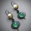 Jianjie Женские изящные двухцветные серьги-подвески в форме тыквы с инкрустацией зеленым камнем, классические банкетные украшения для ушей, тренд