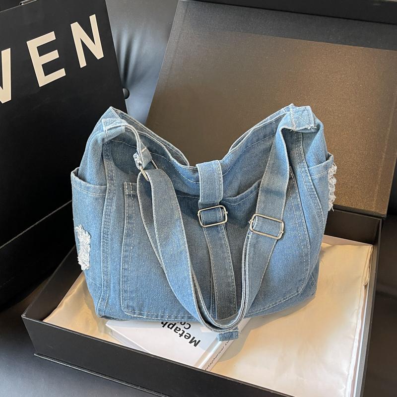 Large Capacity Women's Denim Shoulder Bags High Quality Sewing Thread Crossbody Bag
