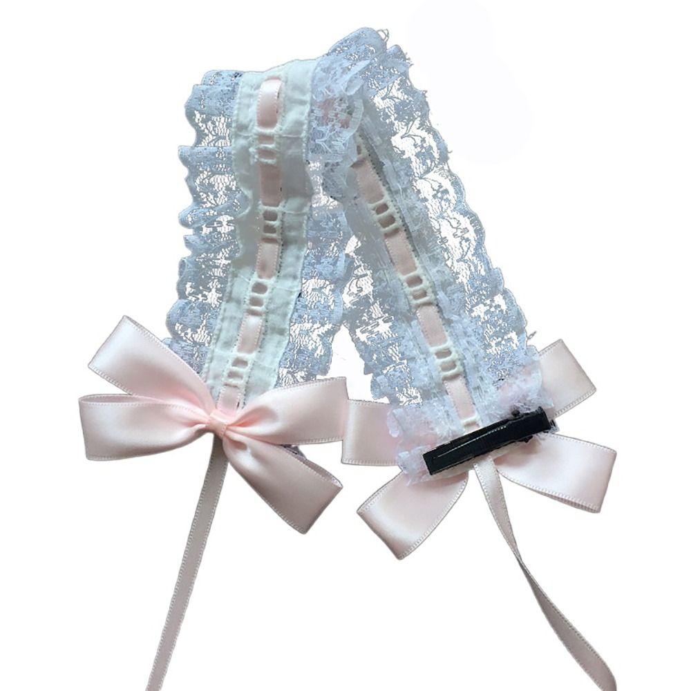 Многоцветная повязка на голову в стиле Лолиты с зажимами, милая кружевная повязка для волос, подарочный головной убор с бантом и лентой, женский головной убор