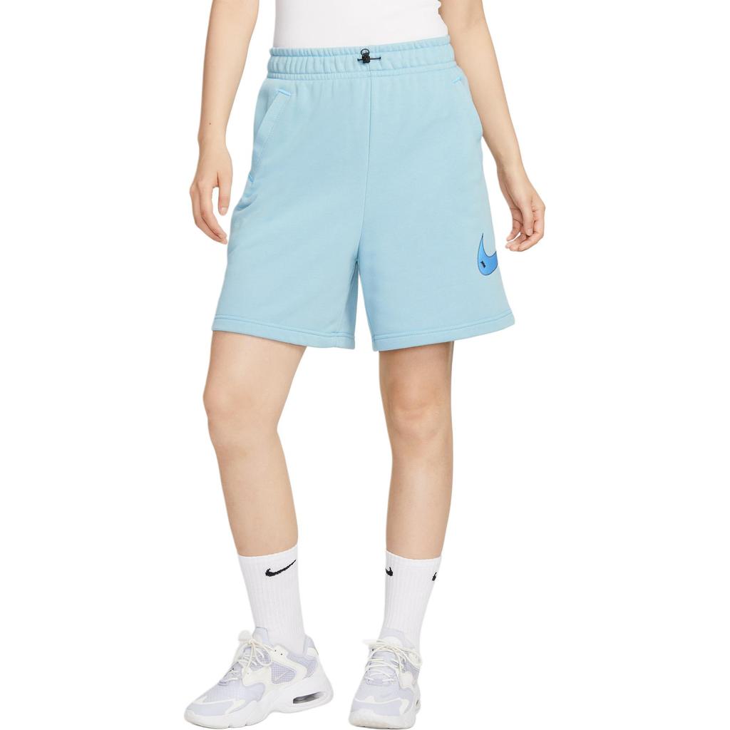 Nike Sportswear Swoosh Logo Knitted Patch High-Waisted Straight-Leg Casual Shorts Women Shorts Old-Blue DM6750-494