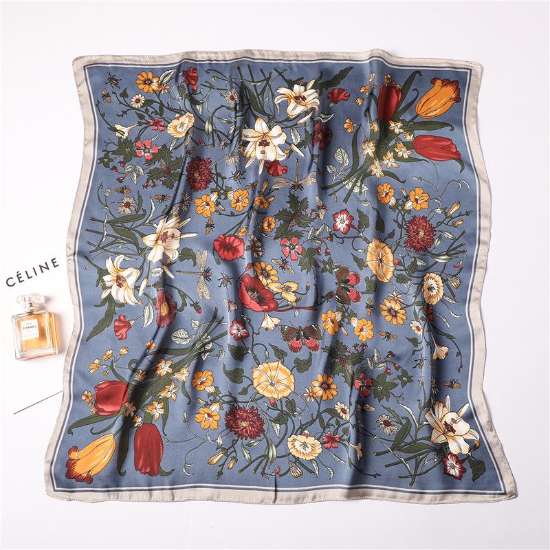 Fashion New 70cm Small Square Scarf Flower Pattern Summer Foulard Hair Hijab Female Headband Kerchief Luxury Neck Tie Shawl Wrap