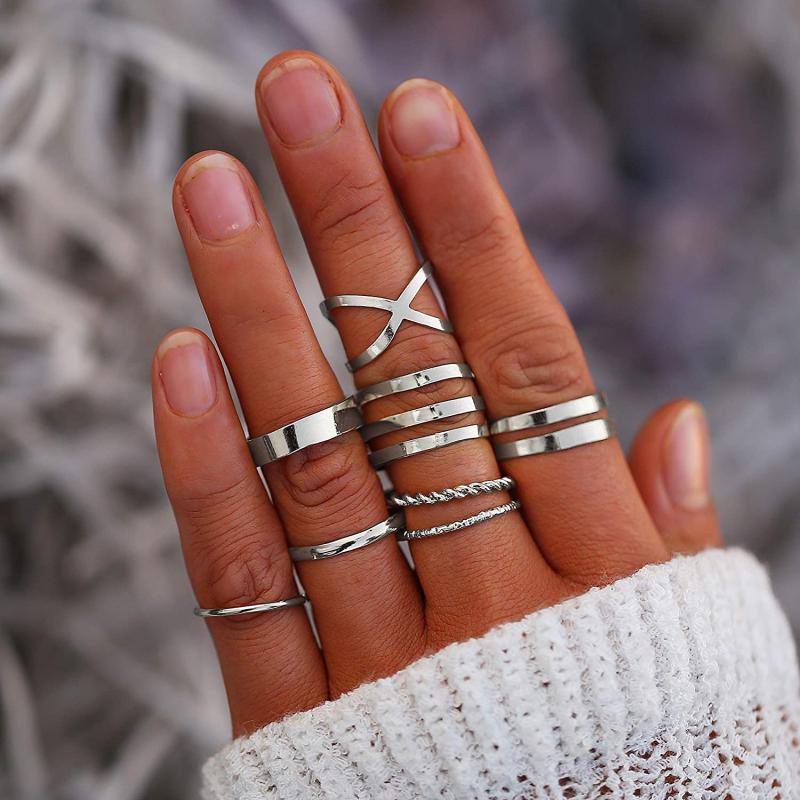 Simple Knuckle Midi Ring Set Vintage Plated Women/Girl Finger Stackable Rings Set DIY Jewelry Gifts