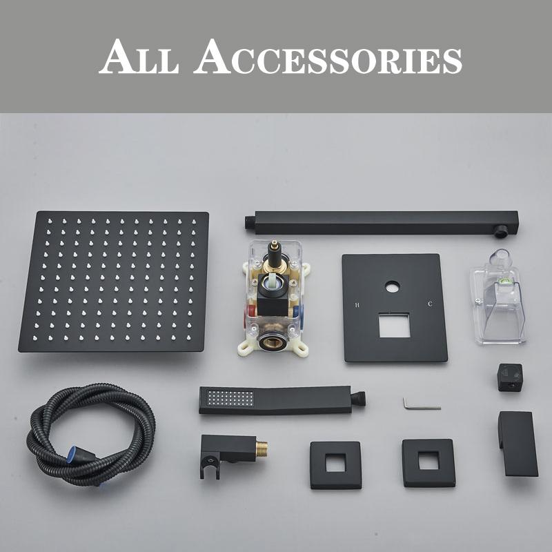 Матовый черный светодиодный смеситель для ванной комнаты, душевая лейка с эффектом дождя, настенный смеситель для душа, набор для душа