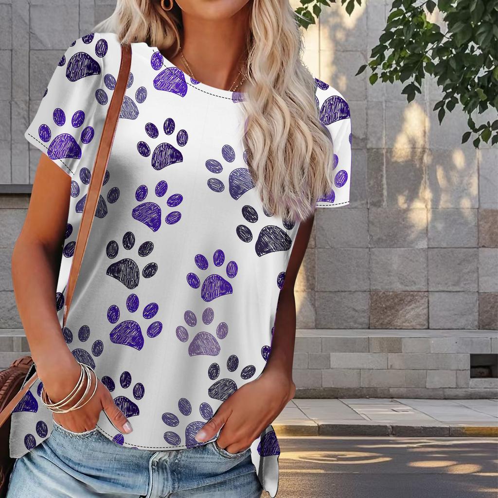 Женская летняя футболка с принтом собачьих когтей в стиле ретро, футболки с коротким рукавом, повседневные топы с принтом