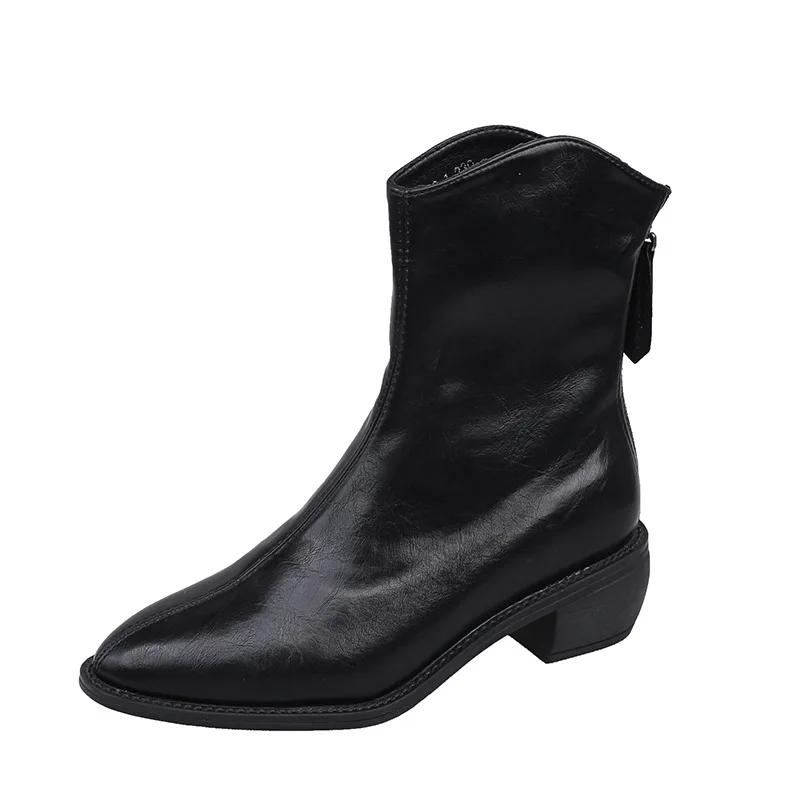 Женские ботинки осень/зима с острым V-образным вырезом в стиле ретро, белые короткие ботинки на молнии с плоской подошвой, удобные нескользящие ботинки