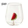 Creative Strawberry And Cherry Glass Mugs Clear Drinking Cup with 3D Fruit Christmas Holiday Ornaments, Practical Decorative Glassware for Afternoon