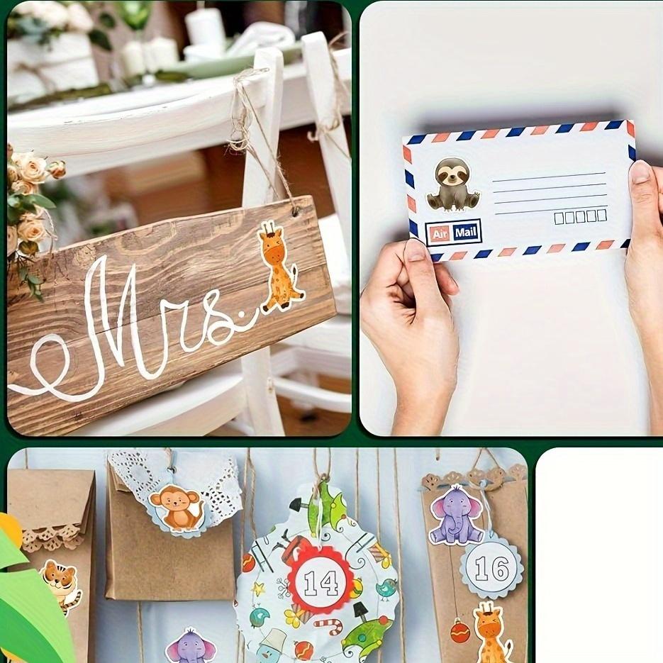 Animal Stickers with, Elephant, Giraffe, , Hippo, Cheetah, , Monkey, Rhino, Antelope & Meerkat - Cute Party Favors, Supplies, Scrapbook Labels