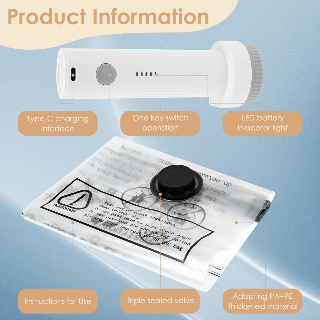 8 шт. вакуумных пакетов для хранения с USB электрическим насосом, быстрая компрессия, двойной зип-лок, тройное уплотнение, компрессионный пакет для багажа