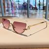 New  Vintage Half Frame Cat Eye Sunglasses Women Luxury Brand Designer Sun Glasses Punk Popular Diamond Metal Eyewear Uv400