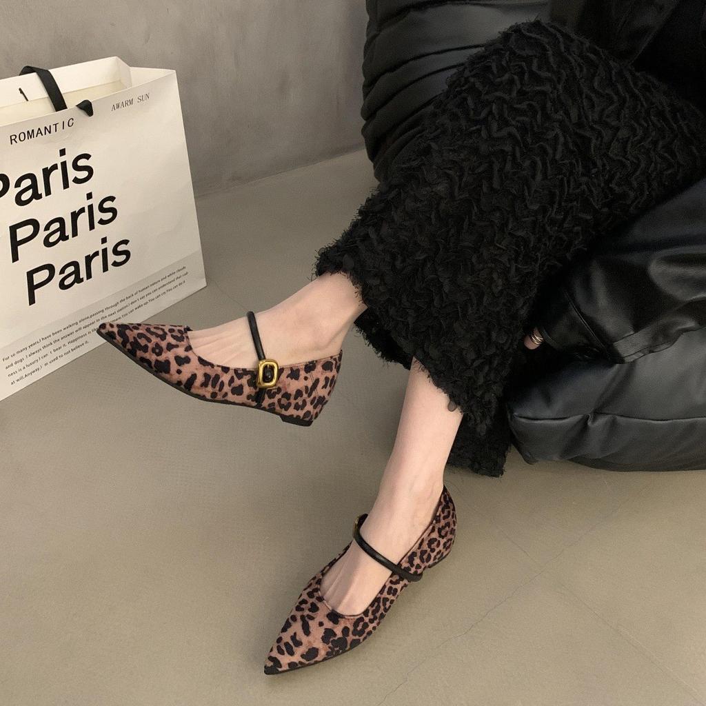 Туфли Мэри Джейн с леопардовым принтом в стиле ретро, женские, увеличивающие рост изнутри, с пряжкой в виде одного слова, маленькие кожаные туфли, весенние и летние шапочки