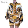 Autumn Suit New Women's Temperament Elegant Long-sleeved Printed Blouse Shorts Fashion Two-piece Set
