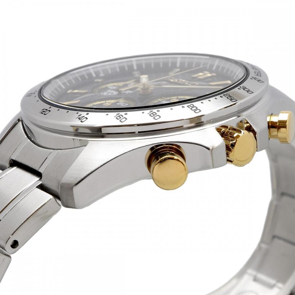 Seiko SEIKO 15-секундный кварцевый хронограф мужские часы SBTR015 черный x золотой