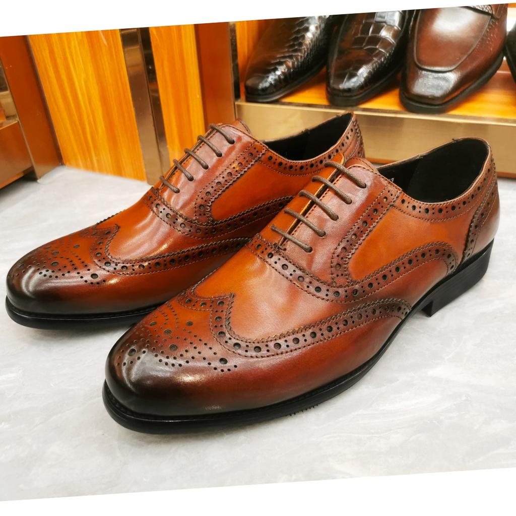 Модная Роскошная Мужская Обувь для Платья Натуральная Кожа Броги Мысок-Крыло Оксфорды Черные Коричневые На Шнуровке Деловая Свадебная Формальная Мужская Обувь