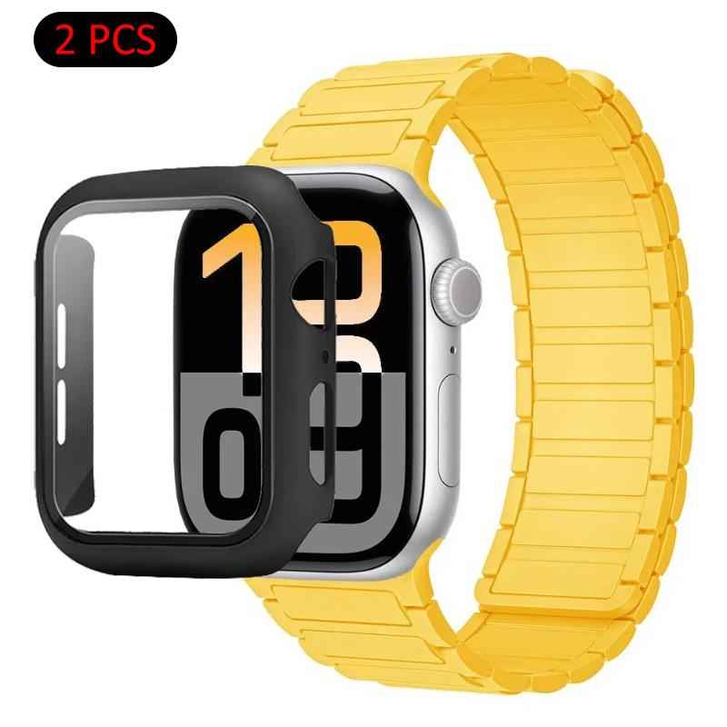 Силиконовый ремешок+Чехол для Apple Watch Ultra 3/2/1 49 мм 11 10 46 мм 42 мм Магнитный ремешок iWatch 9 8 7 45 мм 41 мм 6 5 SE 44 мм/40 мм Защитный чехол