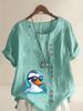 Women's Fashion Cool White Duck Print Casual Cotton Linen Short Sleeve Round Neck T-shirt Shirt Leisure Loose Summer Blouse Tops