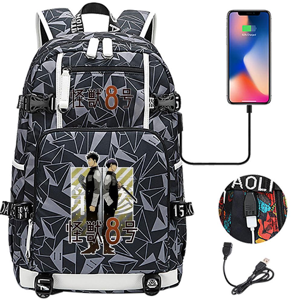 Kaiju 8 Printed USB Port Teen Student Backpack Casual Large Capacity Travel Daypack
