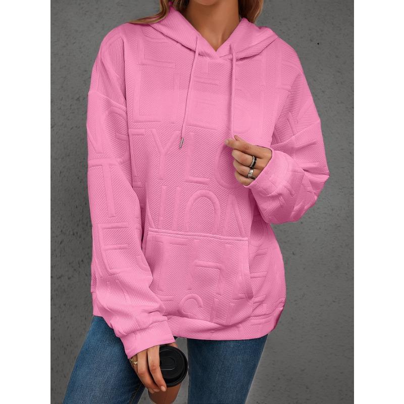 Women S Casual Solid Letter Print Pullover Hooded Sweatshirt