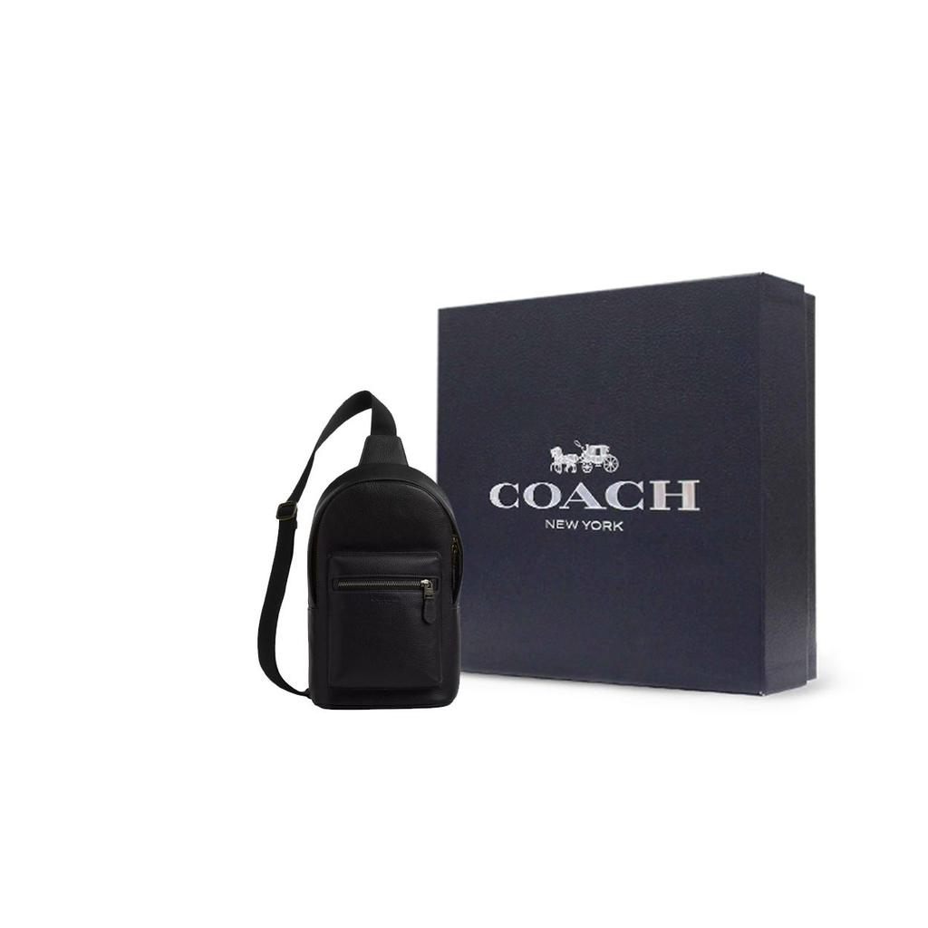 Coach 20 Сумка-кроссбоди на плечо с регулируемым ремнем на молнии, из кожи с текстурой гальки, маленькая мужская сумка, черная CY206-QBBK