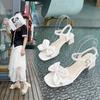 Soft Leather High Heels Women's Summer 2025 New Fashion Versatile Bow Comfortable Word with Thick Heel Sandals Women
