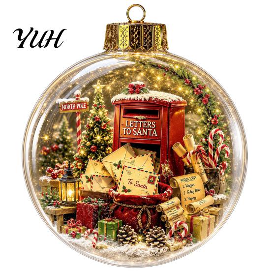Decorative Acrylic Christmas Ornaments Tree Crystal Ball Pendant with LED Light, Built-in Christmas-themed Theme Hanging Charms Pattern Design,