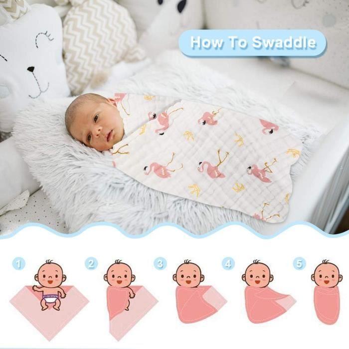 Couverture Emmaillotage Bebe, Mousseline Lange Couverture, 110x110 cm Bébé Swaddle, Respirant Coton Couverture pour Garçons ou Fille
