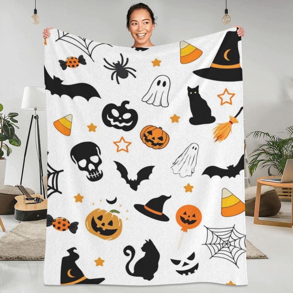 Soft Blankets Horror Halloween Pumpkin Bat And Ghost Throw Blanket Trick or Treat Flannel Bedspread For Home Decor Bed Cover