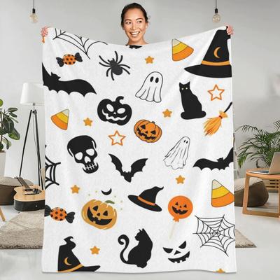 Мягкие одеяла Ужасы Хэллоуин Тыква Летучая мышь и Привидение Плед Trick or Treat Фланелевое покрывало для домашнего декора Покрывало
