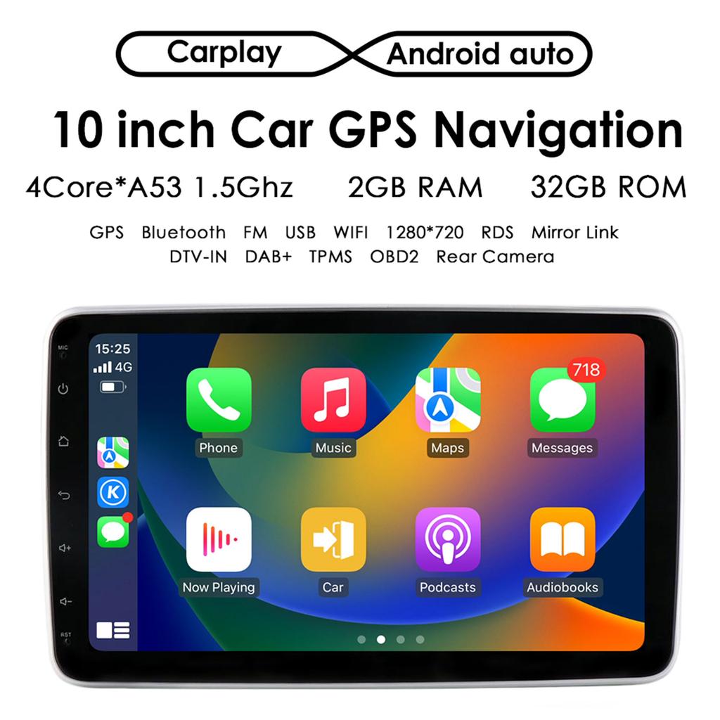 Автомобильный мультимедийный плеер Hizpo Поворотный 1 Din Android 13 Автомагнитола GPS Навигационный плеер