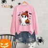 Women Halloween Sweatshirt Pumpkin Bat Ghost Print Crew Neck Long Sleeves Pullover Top Daily Wear Commuting Sport Sweatshirt