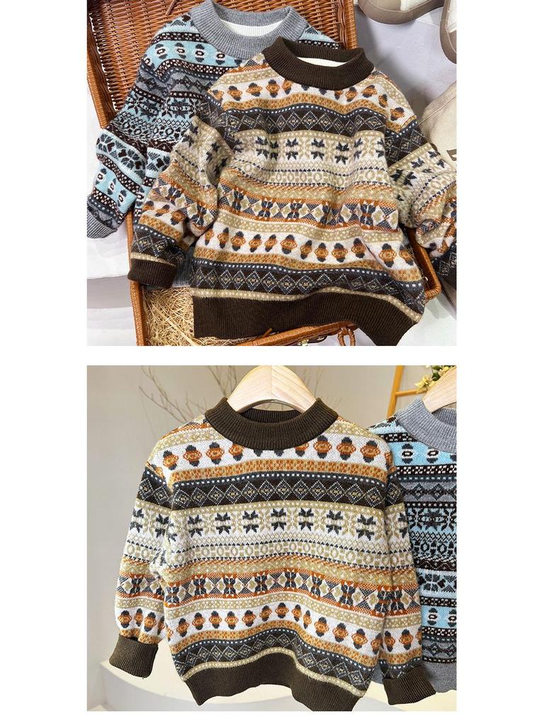 Boys' Thick Fleece-Lined Sweater: Winter 2025, Round Neck, Double-Layer Knit, Kids' Cardigan