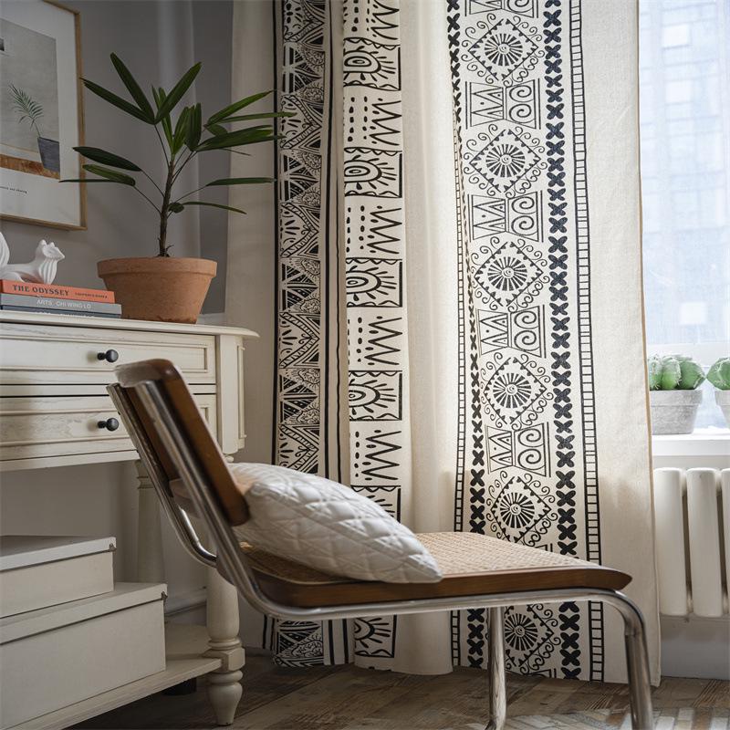 Lexuanxiu Black & White Geometric Bohemian Curtains - Semi-Blackout for Kitchen & Bedroom