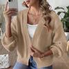 Women's Solid Color Knitted Sweater With Sleeves,casual Sweater Jacket