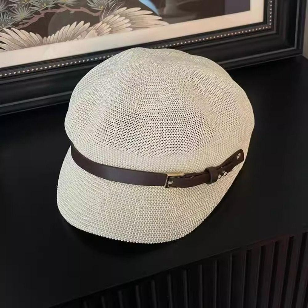 Knitted Women's Beret Breathable Octagonal Hat Summer Painter Hat  Sun Protection