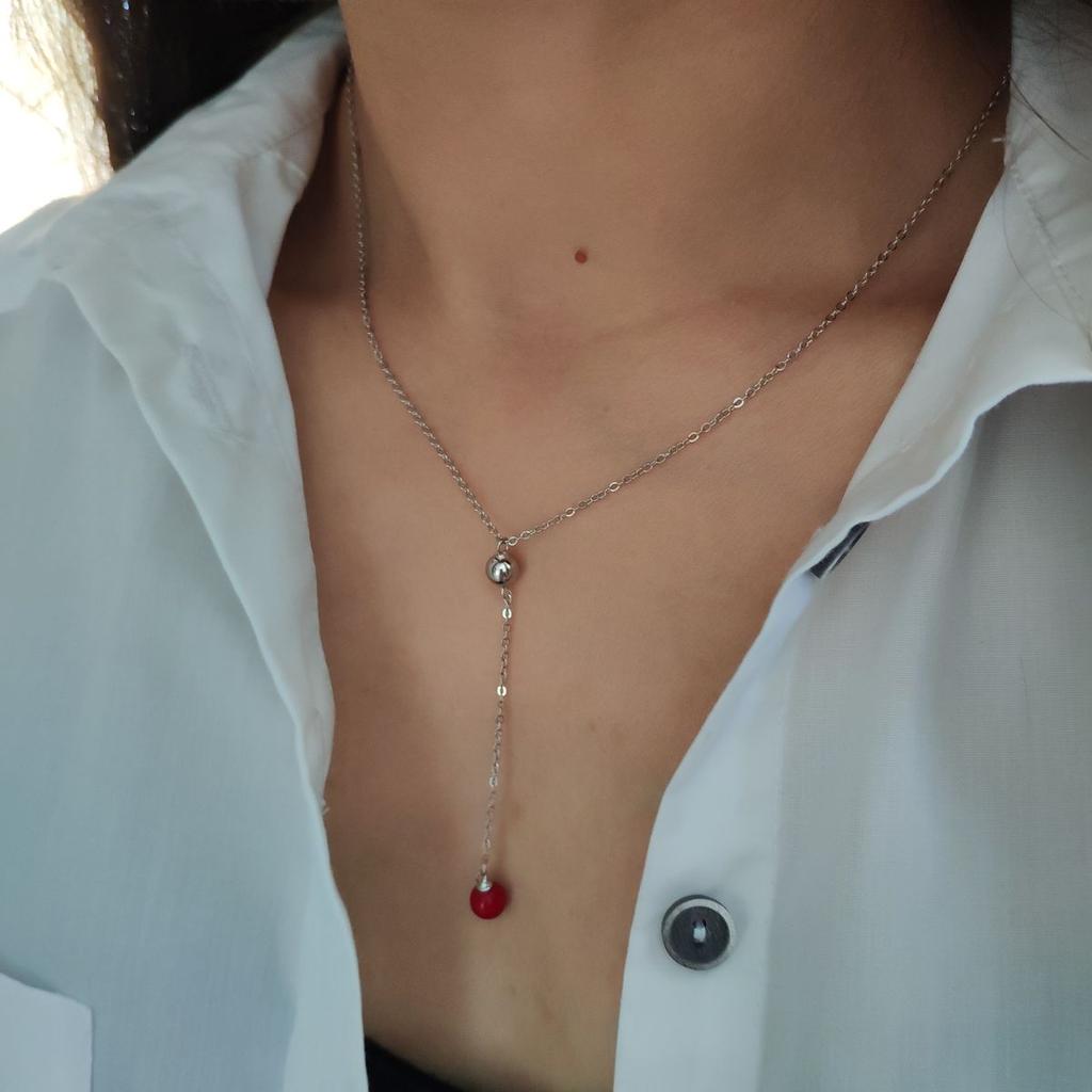 Серебряное колье с кораллом, вес изделия 3,03 гр (2145653)