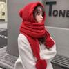 Женский зимний комплект шапка-шарф - Термальная шерстяная шапка-бини с помпоном и балаклава для экстремального холода. Универсальная шапка с прикрепленным шарфом. Вязаная шапка.