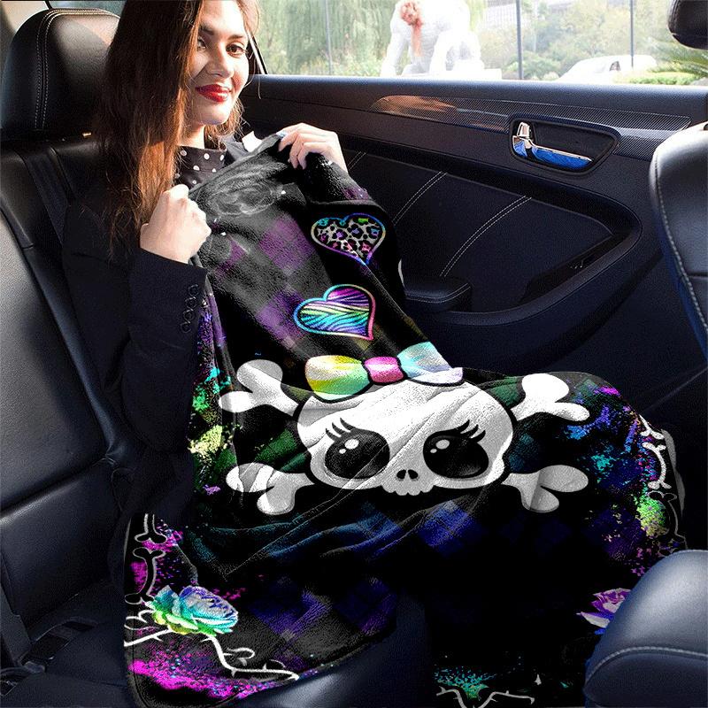 1pc Skull Printing Lightweight Flannel Blanket, Comfortable and Warm Blanket, for Camping Sofa Bed and Couch Office, Gift