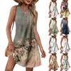 Women's Fashion Casual Printed V-Neck Button With Pocket Vest Sleeveless Dresses