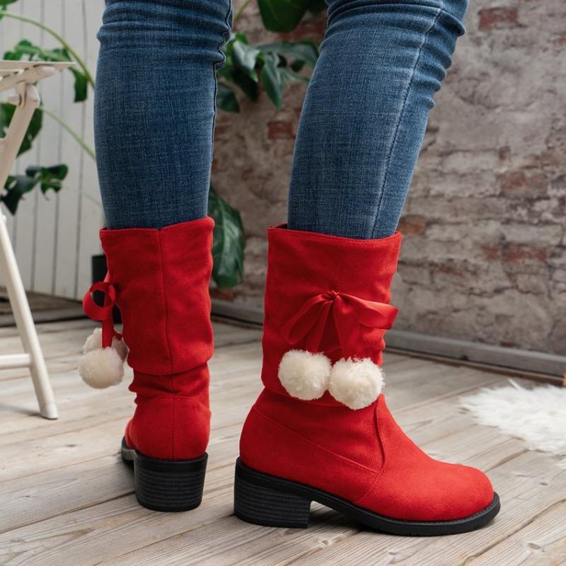 Foreign Trade Large Size Square Heel Polished Suede Fashion Boots Autumn and Winter New Christmas Style Square and Round Head Women's Boots