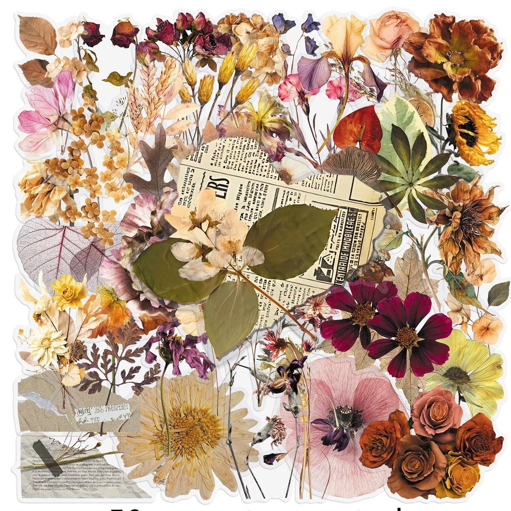 50Pcs/Set Wabi-sabi. Retro Flowers & Leaves Series 04 PET Stickers Waterproof DIY Fashion Doodle Decals Stickers