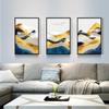 Современная простая абстрактная Золотая горная птица пейзажная живопись Голубая гора триптих гостиная спальня настенная живопись