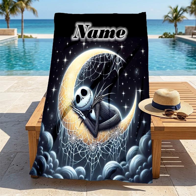 Custom Name Nightmare Before Christmas Stylish Digital Printing Beach Towel Quick‑Drying Absorbent Blanket for Beach Pool Gym Travel