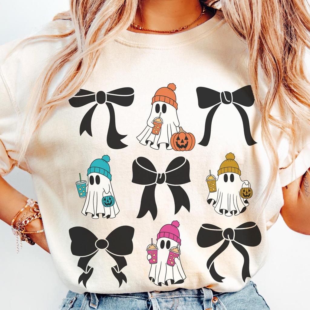 Comfort Colors Coquette Ghost Shirt and kids tshirt: Iced Coffee Latte Lover Tee