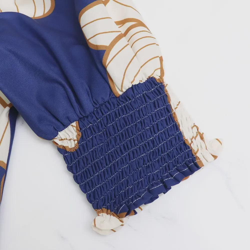 Платье-кардиган в стиле рубашки с завышенной талией и принтом в европейском и американском стиле с неровным подолом