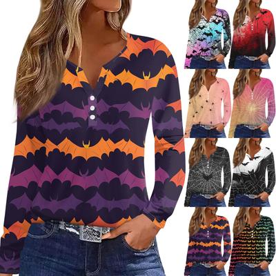 Жен. Футболка Футболка на пуговицах с длинным рукавом Повседневные Выходные Мода Классический Топ с v-образным вырезом Обычный