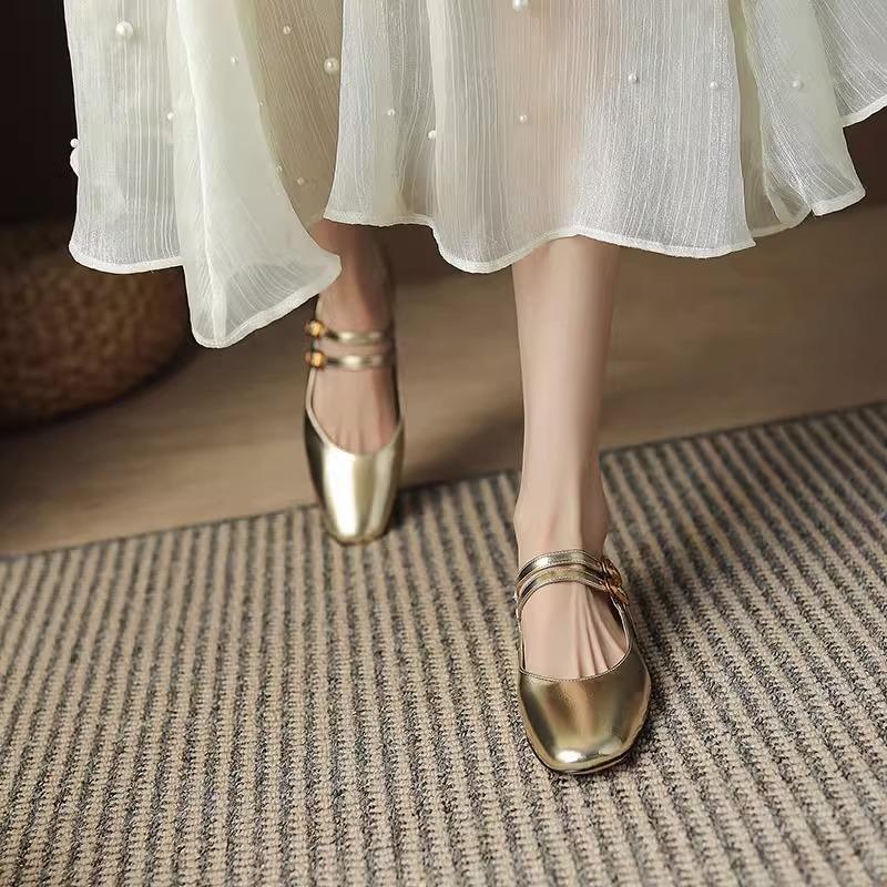 Spring and Autumn Seasons Silvery Single Shoes Mary Jane Shoes Female Flat Bottom Comfortable Simple All-match Womens Shoes