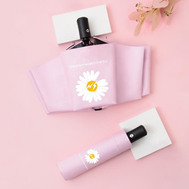 Ins Quan Zhilong Vinyl Umbrella Fully Automatic Umbrella Male And Female Students Gd Small Daisy Folding Sun And Rain Dual-Purpo