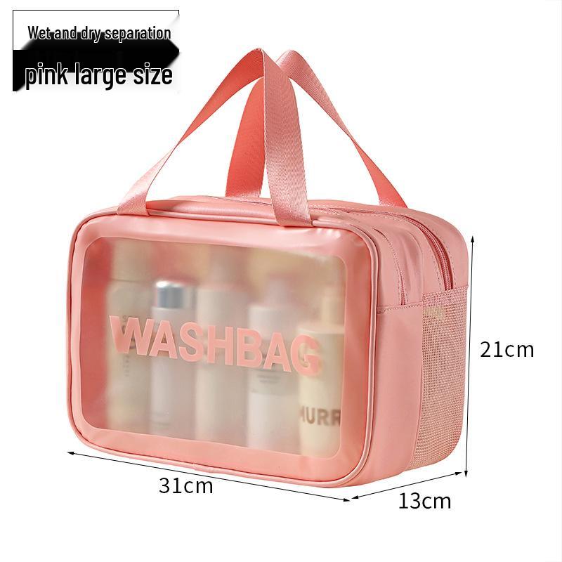 Women's Waterproof Large-Capacity Travel Makeup Bag with Wet/Dry Separation and Transparent Swim Compartment